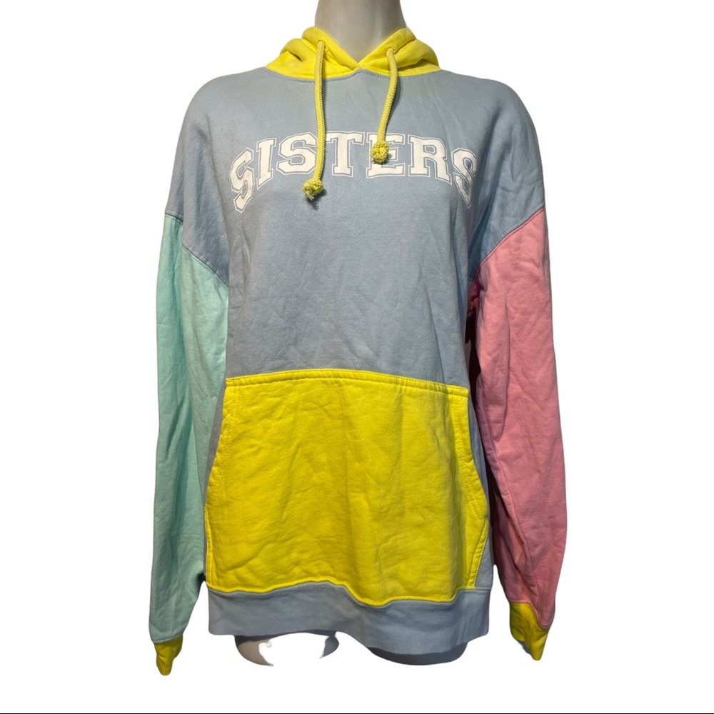 Sisters by safety pins pastel colorblock hoodie pullover sweater Size M